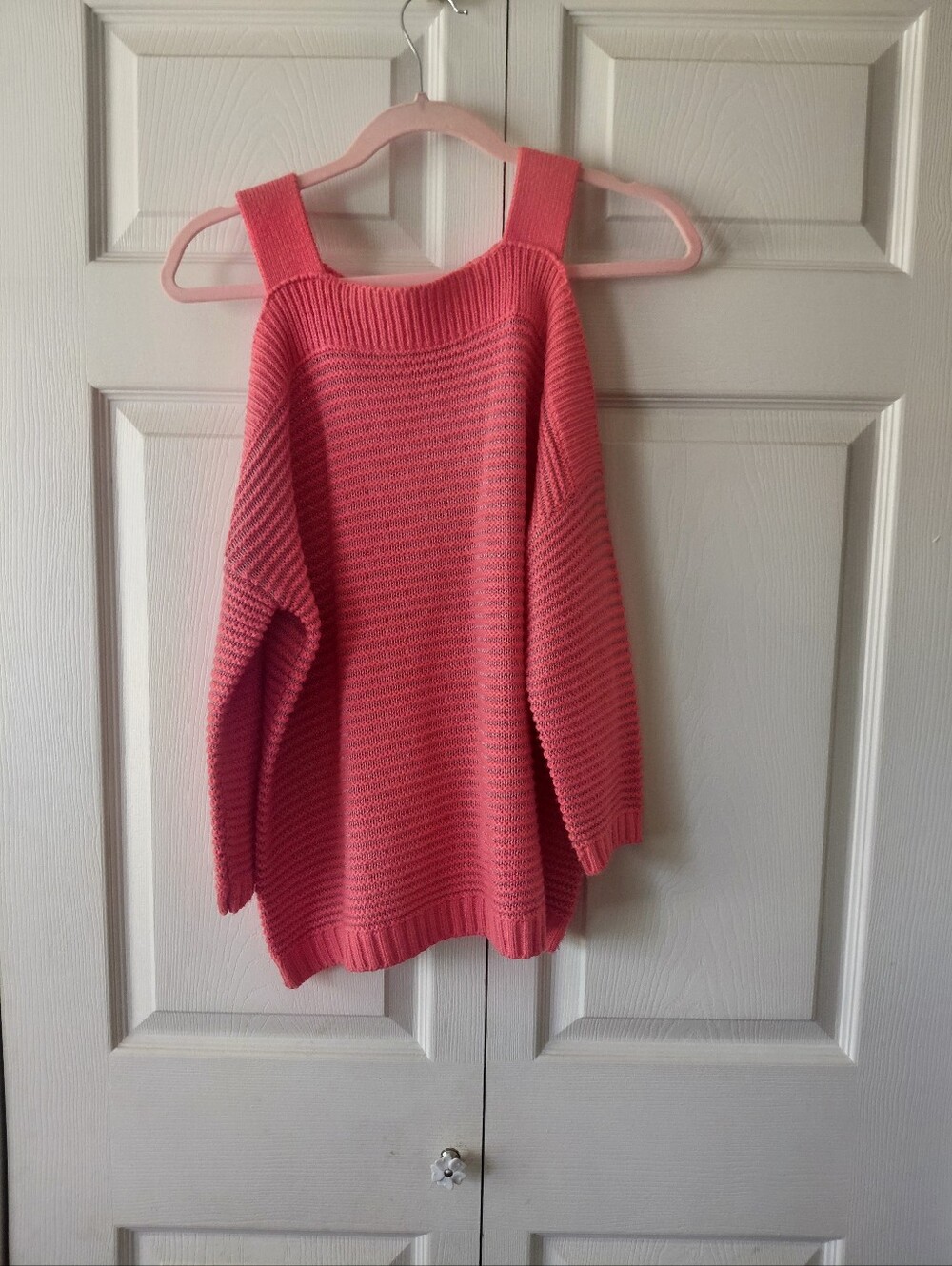 Jessica Simpson Coral-Pink Off-Shoulder Knit Sweater